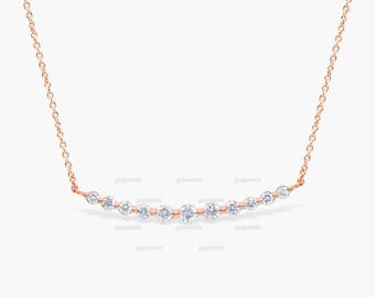 Moissanite gebogen bar ketting, gouden Moissanite bar ketting, drijvende diamant gebogen bar ketting, gelaagdheid bar ketting, verjaardagscadeau