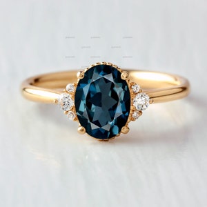 14k Gold Oval Cut London Blue Topaz Ring, London Blue Topaz Engagement Ring, Wedding Ring, Gold Topaz Moissanite Ring, Gold Promise Ring