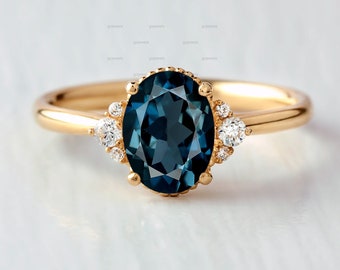 14k Gold Oval Cut London Blue Topaz Ring, London Blue Topaz Engagement Ring, Wedding Ring, Gold Topaz Moissanite Ring, Gold Promise Ring