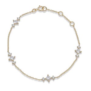 14K Gold Moissanit Twinkle Armband, funkelnde Prinzessin & rund geschnittenes Moissanit Diamant Armband, zierlicher Goldschmuck, Stapelarmband