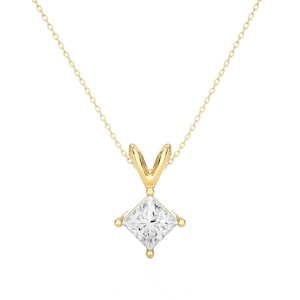 14K ゴールド プリンセスカット ソリティア ネックレス、モアッサナイト ソリティア ペンダント、記念日のギフト、花嫁介添人へのギフト、ブライダル ジュエリー、シルバー ネックレス