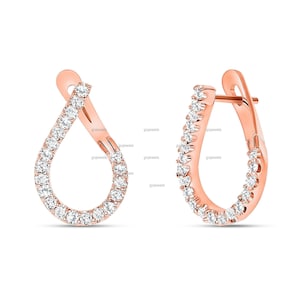 Diamond Oval Hoop Earrings, 14k Rose Gold Moissanite Earring, Pave Diamond Hoop Earrings, Oval Design Diamond Hoops, Anniversary Earrings