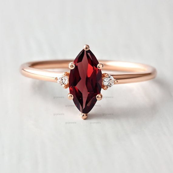 Yellow Gold Rose Gold Ring With Garnet Stone Rhodolite Garnet