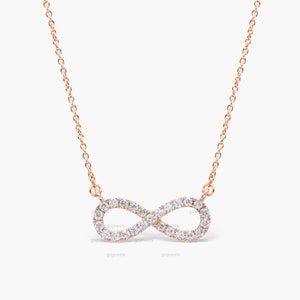 Moissanite Infinity Necklace, Rose Gold Diamond Infinity Necklace, Minimalist Infinity Charm Necklace, Delicate Gift for Her, Christmas Gift
