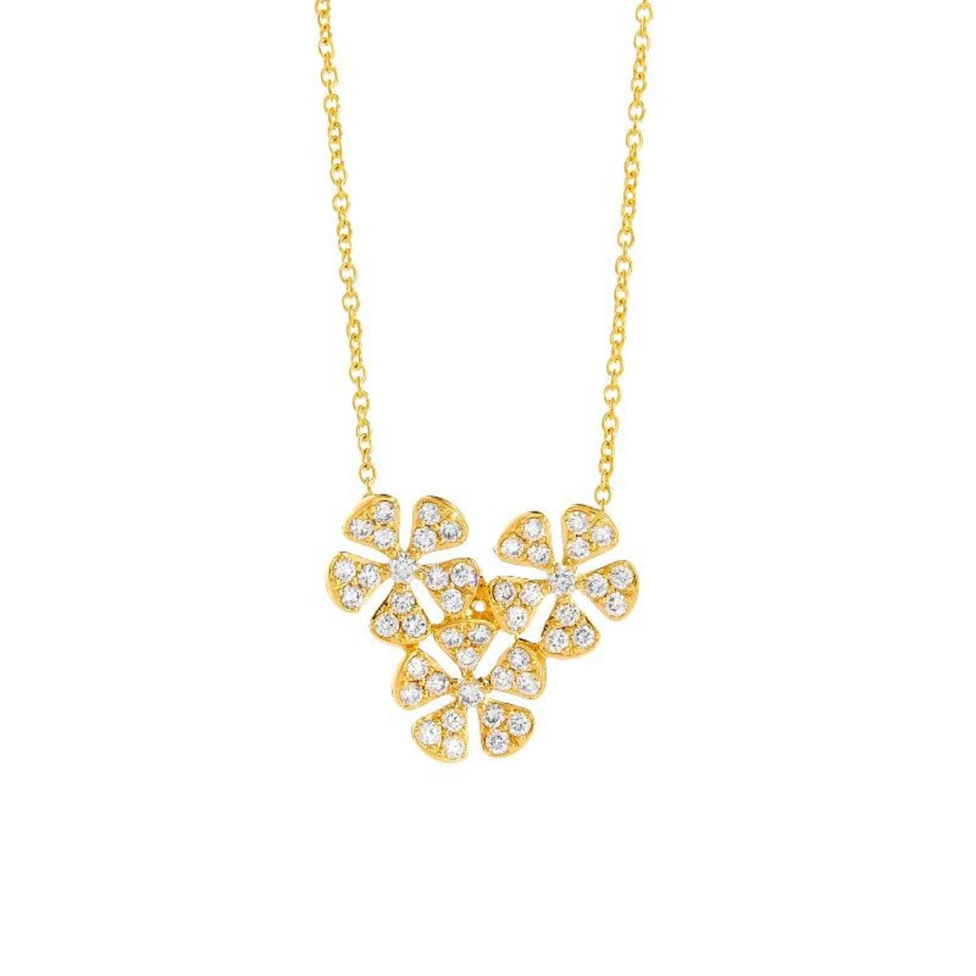 14K geelgouden moissaniet ketting met drie bloemen, trio bloem hanger ketting, moeder cadeau, zilveren bloemen ketting, minimalistische ketting
