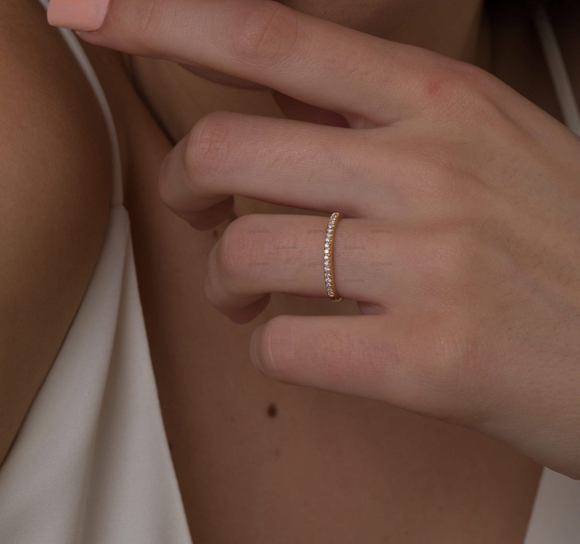 14k Gold Moissanite Half Eternity Ring, Half Eternity Diamond Wedding ...