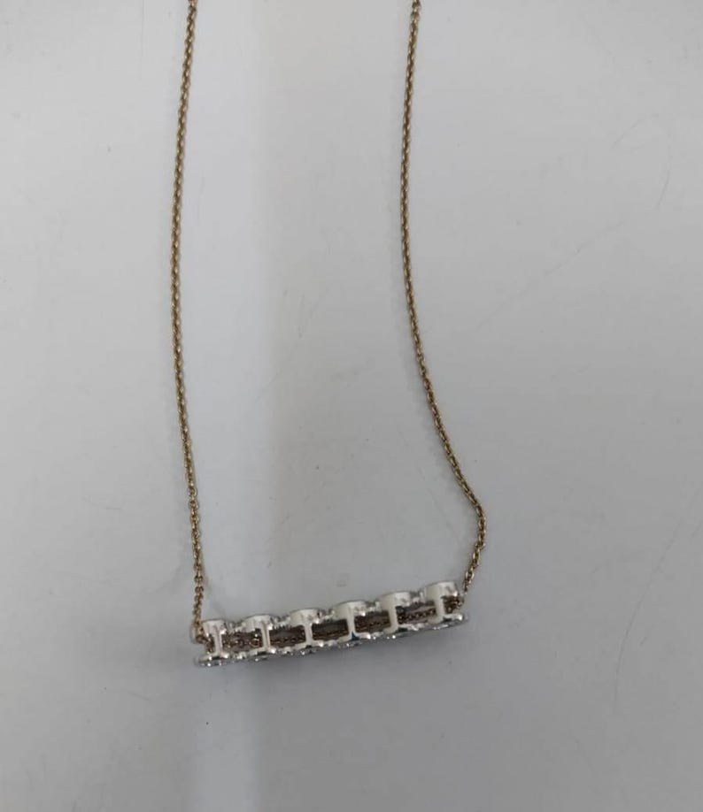 14k Gold 6 Bezel Moissanite Curved Bar Necklace, Delicate Diamond Necklace, Dainty Cable Chain, Minimalist Charm Necklace, Anniversary Gift image 7