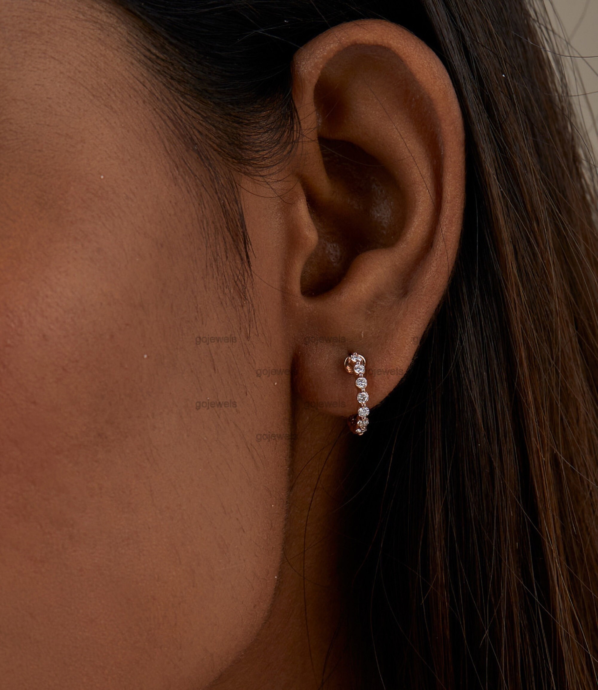 Floating Diamond Hoops 14k Gold Diamond Earrings Diamond Huggie