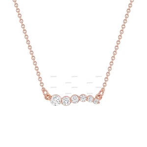 Delicate Moissanite Bar Necklace, Minimal 14k Gold Diamond Bar Necklace, Up & Away Diamond Bar Necklace, Bezel Bar Necklace, Holiday Gift