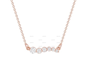 Delicate Moissanite Bar Necklace, Minimal 14k Gold Diamond Bar Necklace, Up & Away Diamond Bar Necklace, Bezel Bar Necklace, Holiday Gift