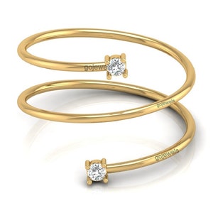 14K Gold Wrap Around Moissanite Ring Two Diamond Band Stackable Ring  Spiral Diamond Cuff Ring Anniversary Ring Silver Wrap Ring For Her