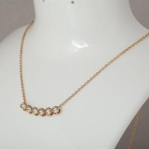 14k Gold 6 Bezel Moissanite Curved Bar Necklace, Delicate Diamond Necklace, Dainty Cable Chain, Minimalist Charm Necklace, Anniversary Gift image 4