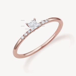 14K Rose Gold Wedding Ring Princess Cut Moisssanite Engagement Ring Dainty Diamond Wedding Ring Anniversary Gift Promise Ring Gift For Her