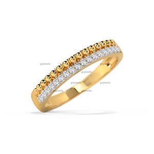 Anillo de bodas de dos tonos con moissanita, anillo apilable de diamantes redondos y esféricos en oro macizo de 14 k, banda de eternidad de doble fila, banda nupcial minimalista