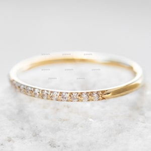 Moissanite Wedding Band, Half Eternity Wedding Band, 14k Gold Diamond Wedding Band, Stackable Diamond Ring, Minimalist Ring Anniversary Gift