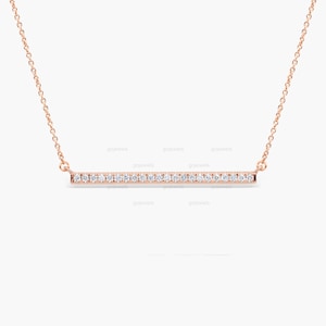Moissanite Bar Necklace, Minimalist Rose Gold Diamond Bar Necklace, Layering Bar Necklace, Diamond Bar Pendant Necklace, Flat Diamond Charm
