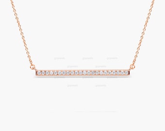 Collar de barra de moissanita, collar minimalista de barra de diamantes en oro rosa, collar de barra para superponer, collar con colgante de barra de diamantes, dije de diamante plano