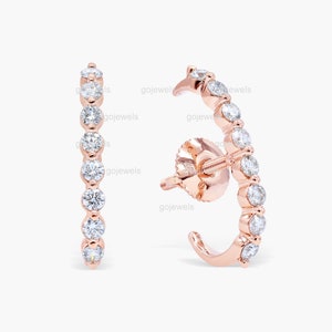 Diamond Rose Gold Suspender Earrings, Diamond Huggie Earring, Diamond Ear Climbers, Curved Earrings, Stud Lobe Cuff Earrings, Ear Suspenders