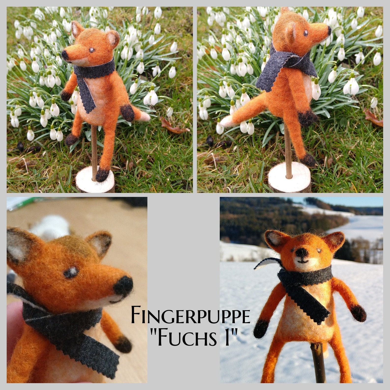 Finger Puppet fox With Scarf Felted Etsy