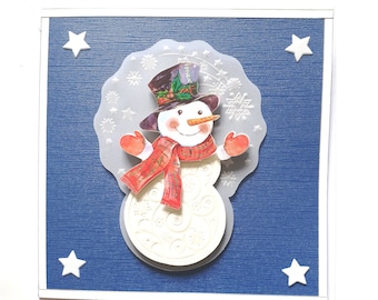 3D Card Greeting Card Christmas Card Snowman incl. Envelope - Handmade