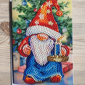Karte Grußkarte Diamond Painting Wichtel mit Kerze inkl. Umschlag - Handarbeit