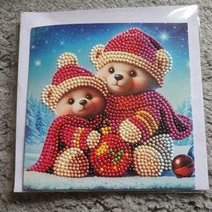 Karte Grußkarte Diamond Painting Teddys im Winter inkl. Umschlag - Handarbeit