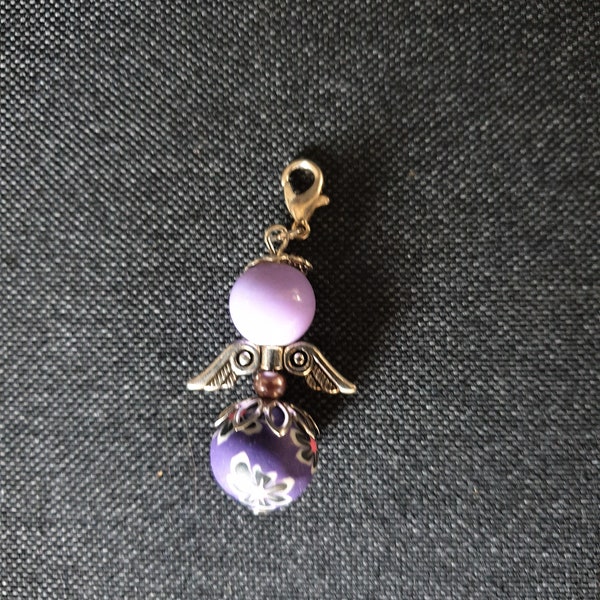 Pendant Charm Taschenbaumler Angel Guardian Angel purple printed with flowers - handmade