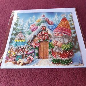 Cartão de felicitações com pintura diamante gnome/gnome de natal 1 com strass incluindo envelope - feito à mão