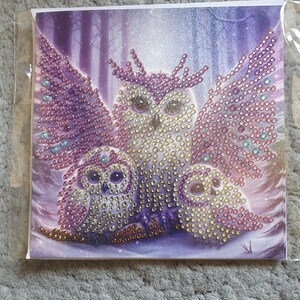 Tarjeta de felicitación con pintura de diamantes de búhos, incluye sobre. Hecha a mano