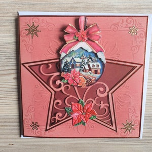 3D Karte Grußkarte Weihnachtskarte Weihnachtsstern mit Weihnachtskugel rot inkl. Umschlag - Handarbeit