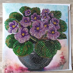 Cartão Cartão de felicitações Diamante Violeta em Vaso incl. Envelope - Feito à mão