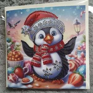 Karte Grußkarte Diamond Painting Pinguin inkl. Umschlag - Handarbeit