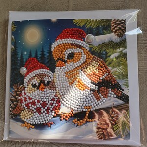 Karte Grußkarte Diamond Painting Vögel im Winter inkl. Umschlag - Handarbeit