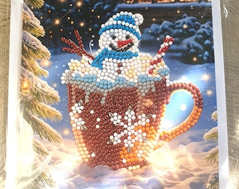 Card Greeting Card Christmas Card Diamond Painting Mug with Snowman incl. Envelope - Handmade