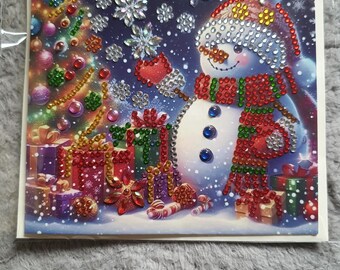 Card Greeting Card Christmas Card Diamond Painting Snowman with Gifts incl. Envelope - Handmade