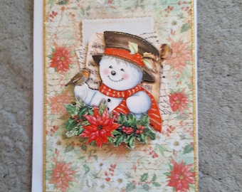 3D card greeting card Christmas card snowman including envelope - handmade