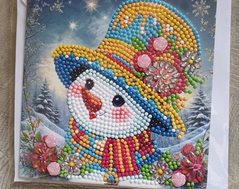 Card Greeting Card Christmas Card Diamond Painting colorful snowman including envelope - handmade