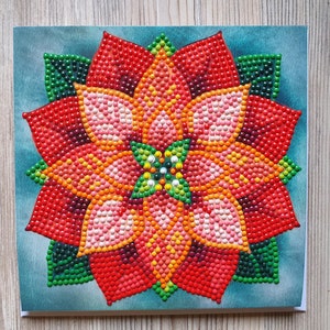 Karte Grußkarte Diamond Painting Weihnachtsstern Mandala inkl. Umschlag - Handarbeit