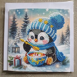 Karte Grußkarte Diamond Painting Pinguinl inkl. Umschlag - Handarbeit