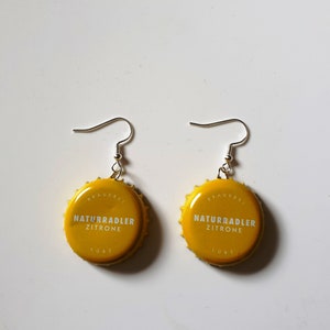 Earrings Ear hooks Earrings made of crown caps yellow-white - Upcycling, Recycling - Handmade