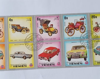 Briefmarken Block 10 Stück Jemen Oldtimer - Retro Vintage - aus DDR-Zeiten, ca. 80iger Jahre