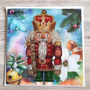 Cartão de saudação com pintura de diamante quebra-nozes com strass incluindo envelope - feito à mão