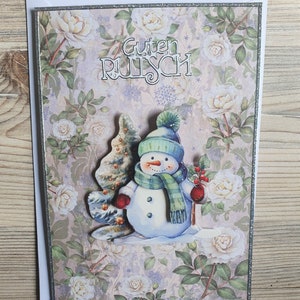 3D Karte Grußkarte Weihnachtskarte Guten Rutsch mit Schneemann inkl. Umschlag - Handarbeit