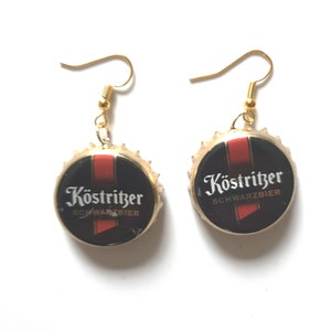 Earrings Ear hook Earrings made of crown caps black-gold - Upcycling - Handmade