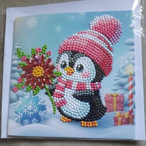 Karte Grußkarte Diamond Painting Pinguin inkl. Umschlag - Handarbeit