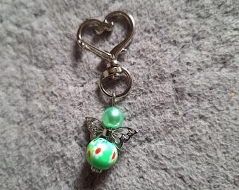 Pendentif Charm Pocket Tree Angel Guardian Angel vert avec fleurs - fait main