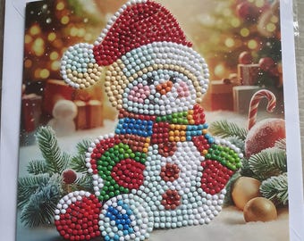 Card Greeting Card Christmas Card Diamond Painting Snowman with Santa Hat incl. Envelope - Handmade