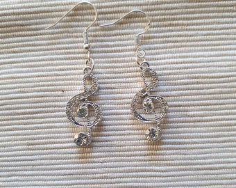 Earrings Earhooks Earrings clef Glitter silver - Handmade