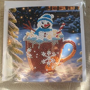 Karte Grußkarte Diamond Painting Tasse mit Schneemann inkl. Umschlag - Handarbeit