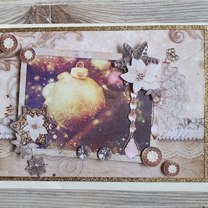 Biglietto 3D Pallina di Natale dorata stile vintage con busta - realizzata a mano